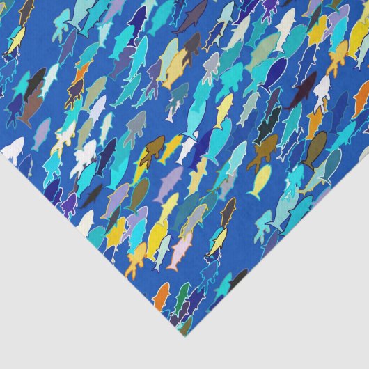 Fischschule, dunkelblau, weiß und türkis seidenpapier (Ausschnitt)