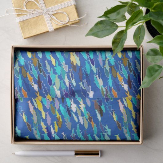 Fischschule, dunkelblau, weiß und türkis seidenpapier (Geschenk)