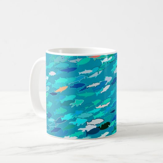 Fischschule, Türkis, Blau und Aqua Kaffeetasse (Vorderseite Links)