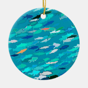 Fischschule, Türkis, Blau und Aqua Keramik Ornament
