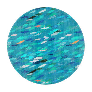 Fischschule, Türkis, Blau und Aqua Schneidebrett