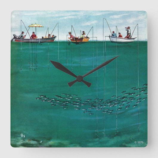 Fischschule von Thornton Utz Quadratische Wanduhr (Vorderseite)