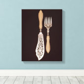 Fischserver mit geschnitzten Elfenbeingriffen Leinwanddruck (Insitu (Holzboden))