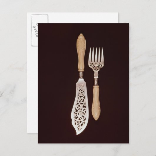 Fischserver mit geschnitzten Elfenbeingriffen Postkarte (Vorne/Hinten)