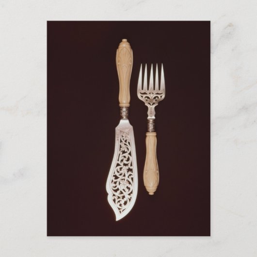 Fischserver mit geschnitzten Elfenbeingriffen Postkarte (Vorderseite)