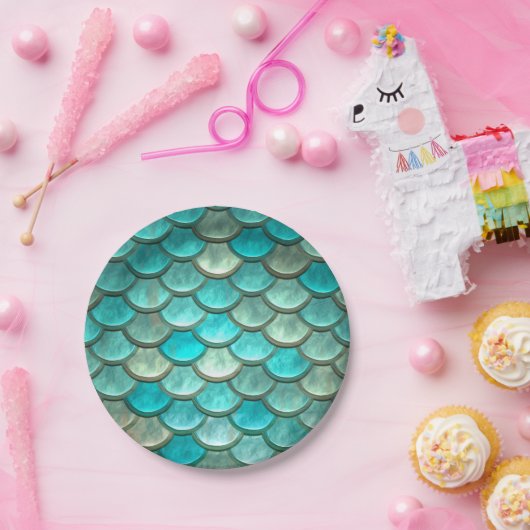 Fischskalamuster der Meerjungfrau grünes mit Pappteller (Party)