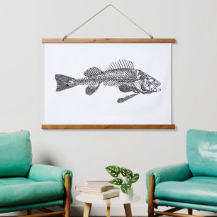 Fischskelett Wandteppich Mit Holzrahmen