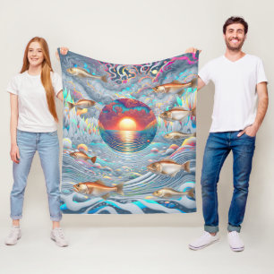 Fischsonnenuntergang Fleecedecke