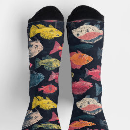 Fischspezies Khalk Zeichnend Muster Schwarz Socken