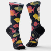Fischspezies Khalk Zeichnend Muster Schwarz Socken (Gewinkelt)