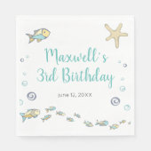 Fischthema unter dem Meer, das sich drei Geburtsta Serviette (Vorderseite)