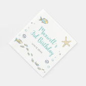 Fischthema unter dem Meer, das sich drei Geburtsta Serviette (Ecke)