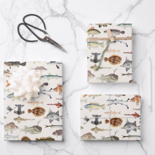 Fischverpackungspapier, Angelgeschenkverpackung Geschenkpapier Set (Vorderseite)