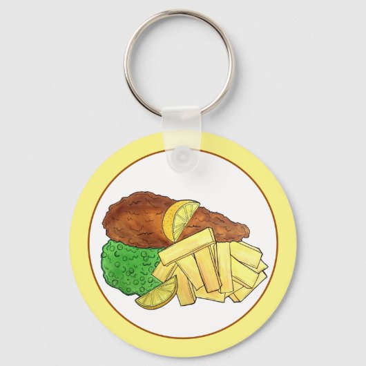 Fish and Chips Peas British Pub Restaurant Food Schlüsselanhänger (Vorderseite)