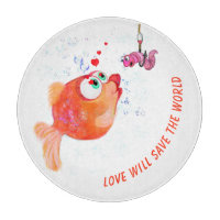 Fish and Worm Love Romantic Cutting Board