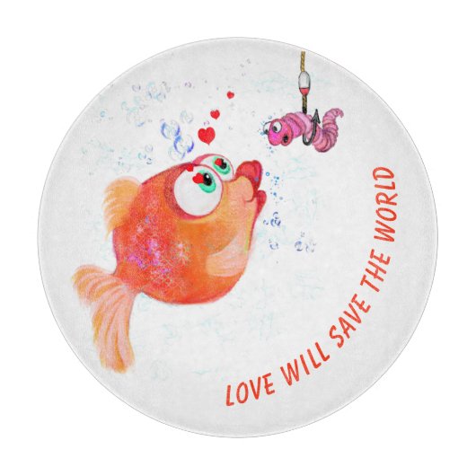 Fish and Worm Love Romantic Cutting Board Schneidebrett (Vorderseite)