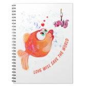 Fish and Worm Notebook Romantic Cartoon Notizblock (Vorderseite)