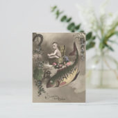 Fish Baby Vierblättriges Kleeblatt Poisson d'avril Postkarte (Stehend Vorderseite)