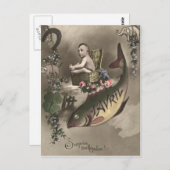 Fish Baby Vierblättriges Kleeblatt Poisson d'avril Postkarte (Vorne/Hinten)