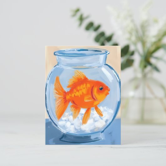 Fish Bowl | Goldfish Watercolor Painted Postkarte (Stehend Vorderseite)