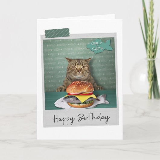 Fish Burger Cat Funny Birthday Card Karte (Vorderseite)