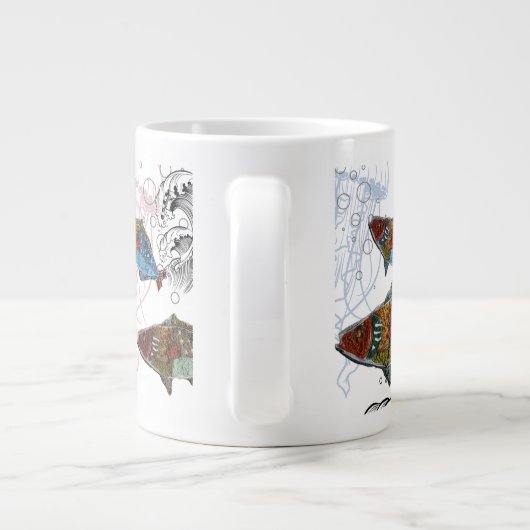 fish design mug/needle punch design/elements Jumbo-Tasse (Rückseite)
