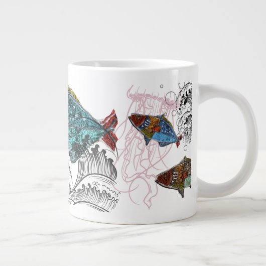 fish design mug/needle punch design/elements Jumbo-Tasse (Rechts)