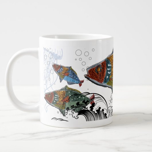 fish design mug/needle punch design/elements Jumbo-Tasse (Links)