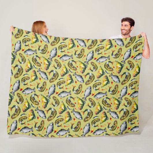 Fish Floats Hooks Angler Watercolor Sports Fishing Fleecedecke (Beispiel)
