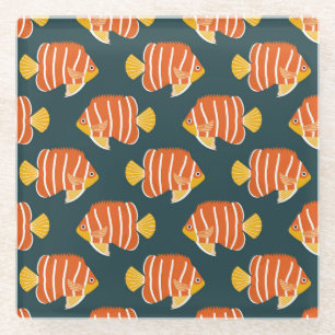Fish Frenzy: Vintages Nahtloses Design Glasuntersetzer