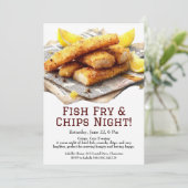 Fish Fry & Chips – Casual Seafood Party Invitation Einladung (Stehend Vorderseite)