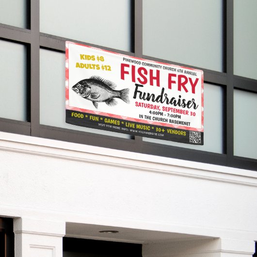 Fish Fry Fundraiser Banner mit qr Code (Äußeres Gebäude)