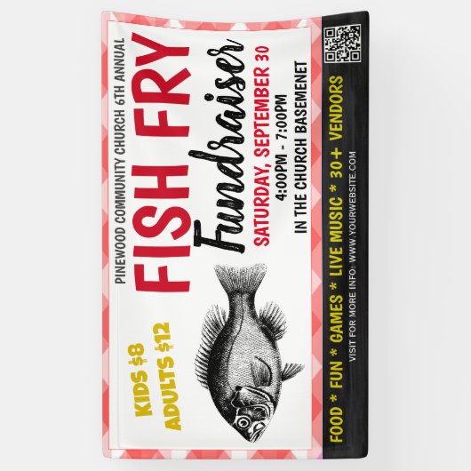 Fish Fry Fundraiser Banner mit qr Code (Vertikal)