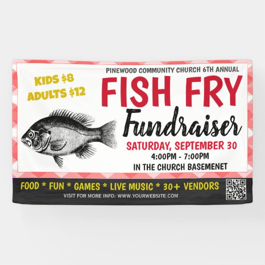 Fish Fry Fundraiser Banner mit qr Code (Horizontal)