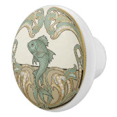Fish Green Cream & Gold Art Deco Nouveau Ocean Sea Keramikknauf (Rechts)