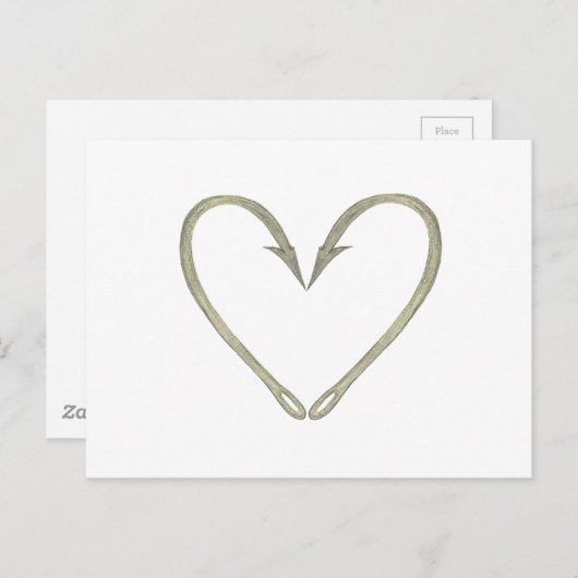 Fish Hook Heart Postkarte (Vorne/Hinten)