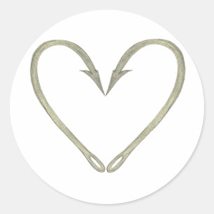 Fish Hook Heart Runder Aufkleber
