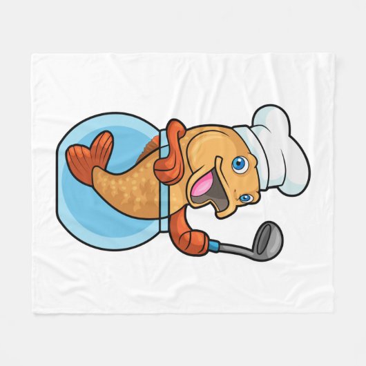 Fish in Glass as Cook with Soup spoon Fleecedecke (Vorderseite (Horizontal))