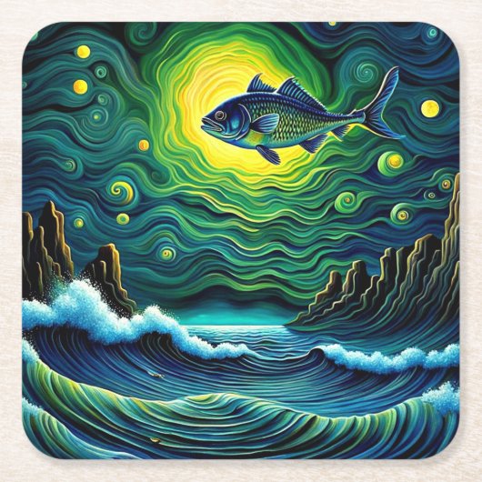 Fish in Moonlight Rechteckiger Pappuntersetzer (Vorderseite)