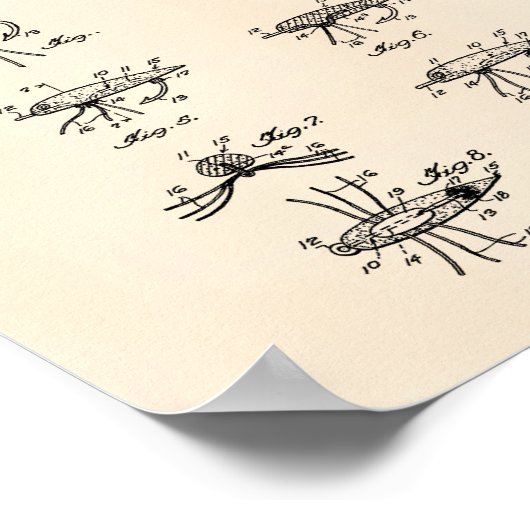 Fish Lure 1949 Patent Art Old Peper Poster (Ecke)