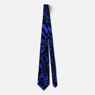 Fish pattern blue 10.b Black BG Krawatte