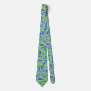Fish pattern blue 10.b Lgreen BG Krawatte