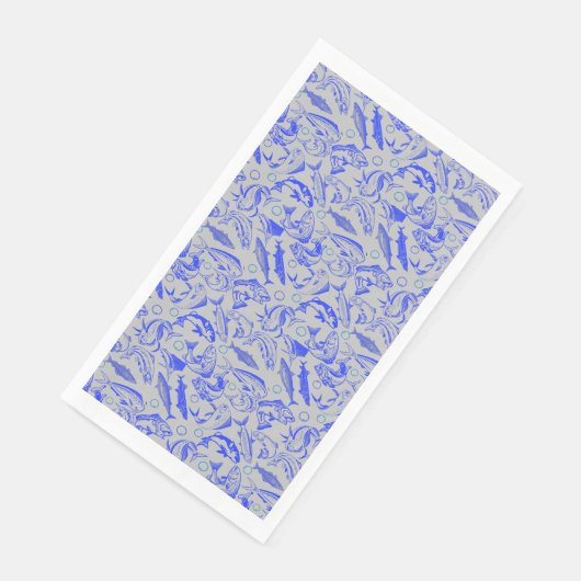 Fish pattern blue 10.b Lgrey BG Serviette (Ecke)