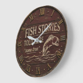 Fish Stories Told Here Funny Fishing Decor Große Wanduhr (Winkel)
