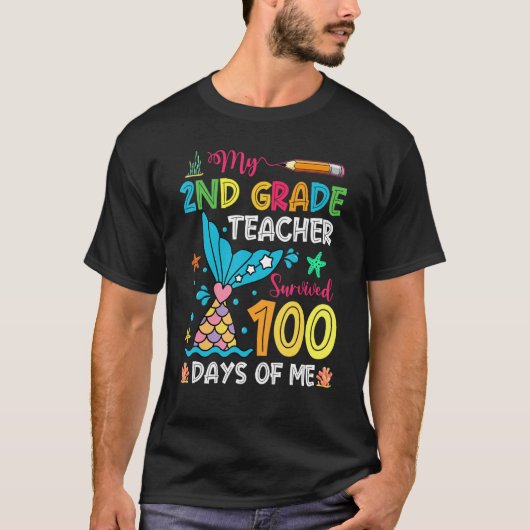 Fish Tail 2nd Grade Teacher Survived 100 Days Of M T-Shirt (Vorderseite)