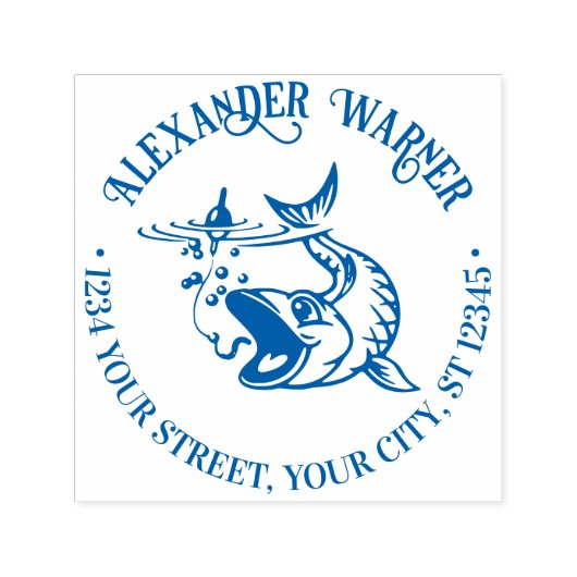 Fish Taking the Bait Name Return Address Permastempel (Design)