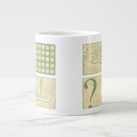 Fish Tale Woodblock Zeichnungen von Chariklia Zarr Jumbo-Tasse (Vorderseite)