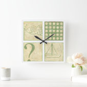 Fish Tale Woodblock Zeichnungen von Chariklia Zarr Quadratische Wanduhr (Zuhause)