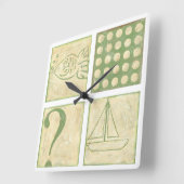 Fish Tale Woodblock Zeichnungen von Chariklia Zarr Quadratische Wanduhr (Winkel)