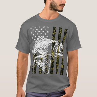 Fish Tshirt Camoue USA Flag for Bass Fisherman